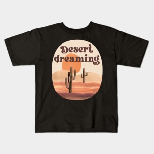 Desert Dreaming Boho Southwestern Watercolor Desert Cactus Landscape Sunset Kids T-Shirt